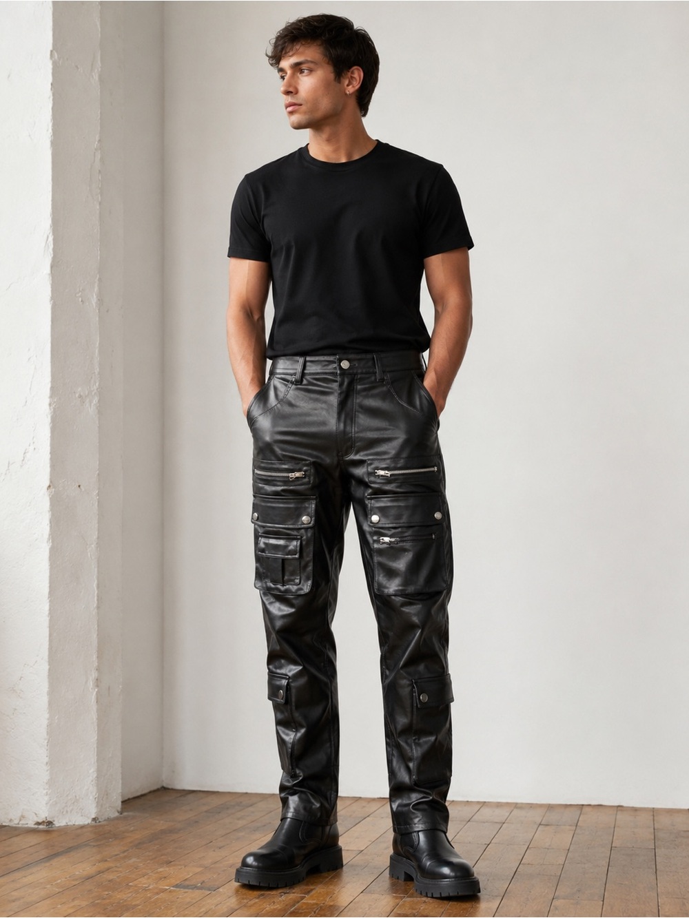 FIRST ROW DWNTWN Faux Leather Utility Cargo Pants Men’s 32x32 Techwear